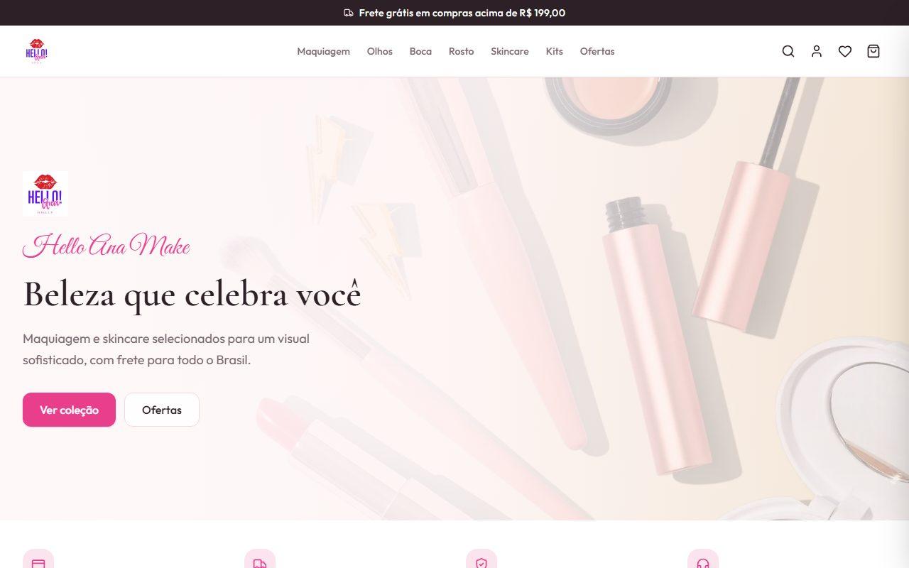 Página inicial do site Hello Ana Make